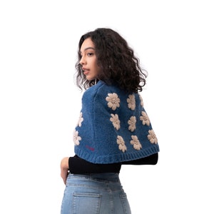 100% Wool hand knit shrug,Knitted Woman shrug, Handmade clothing Embroidered Female Sweater, Floral crochet Capes Ponchos Shrug knitting