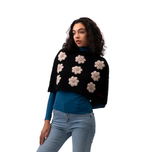 100% Wool hand knit shrug,Knitted Woman shrug, Handmade clothing Embroidered Female Sweater, Floral crochet Capes Ponchos Shrug knitting