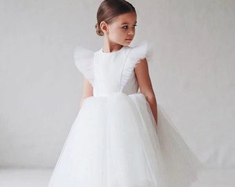 Stunning Flower Girl Dress | Girl Tulle Wedding Ceremony | Girl Birthday Costume | Girl Tutu | Girl Tulle Dress | Family Photos | Girl Gift