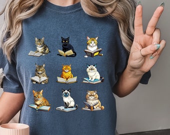 Book Lover Comfort Colors Shirt cat reading books cat breed shirt bookworm shirt cats reading books shirt librarian teacher cat lover gifts