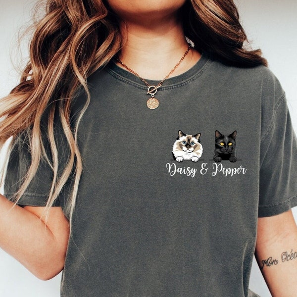 Comfort Colors Custom Cat Face Shirt personalized cat breed t-shirt gift for cat owner cat mom tee pocket cat shirt custom cat gifts for her