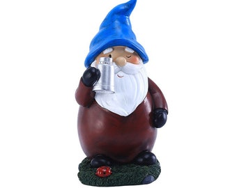 Garden Blue Hat Dwarf Decoration Solar Lamp Outdoor Resin