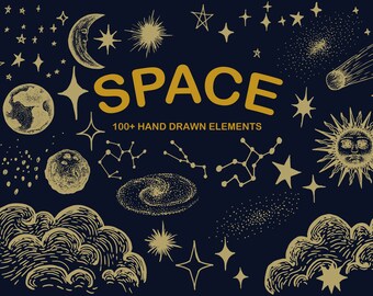 Space – Star Moon Sun Planet Zodiac | Space Vector and Clipart Illustrations