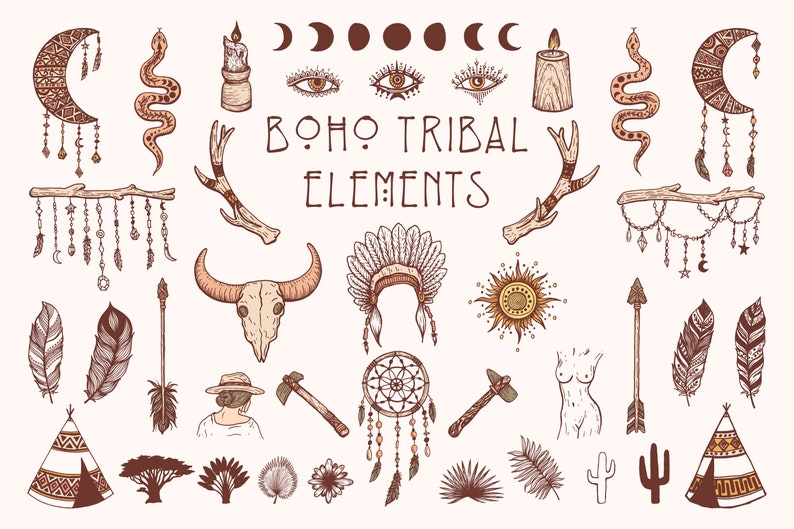 80 Boho Tribal Hand Drawn Elements - Etsy Canada