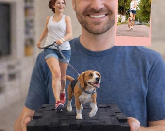 Obra de arte de mascota y dueño / Figura personalizada de mascota y humano a partir de una fotografía.