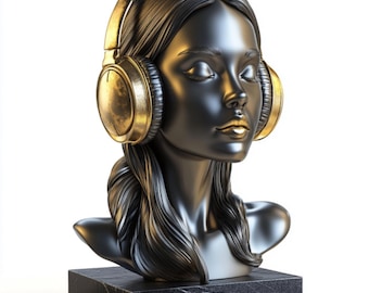 Estatuas decorativas - Busto decorativo negro y dorado hecho a medida, escultura de resina hecha a mano