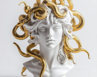 Escultura de decoración moderna con combinación de blanco y dorado.