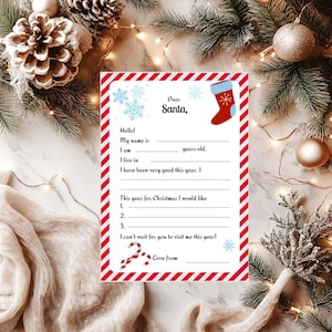 Carta a Papá Noel, tamaño A4, imprime tu propia carta navideña para Papá Noel, Actividad divertida, Escríbele a Papá Noel, Descarga instantánea, Plantilla divertida de Navidad para niños