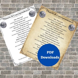 Planetenkorrespondenzen- Grimoire, Buch der Schatten - 2sheets PDF download only