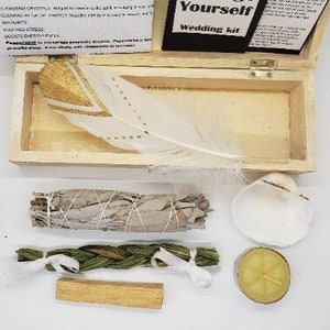 smudge kit Go Smudge Yourself Wedding kit Sage, sweet grass, Palo Santo, candle , feather, shell,