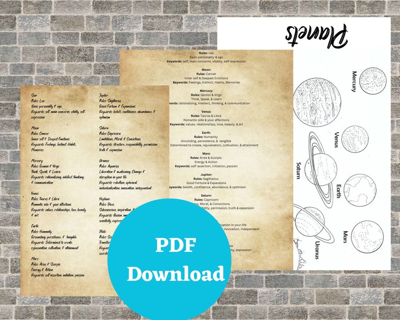 Astrology Planet Correspondences Chart: Bos/grimoire Printable (PDF ...