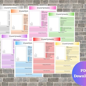 8 pages Crystal Grimoire sheet, planner. 8 colors one print - Book of shadows