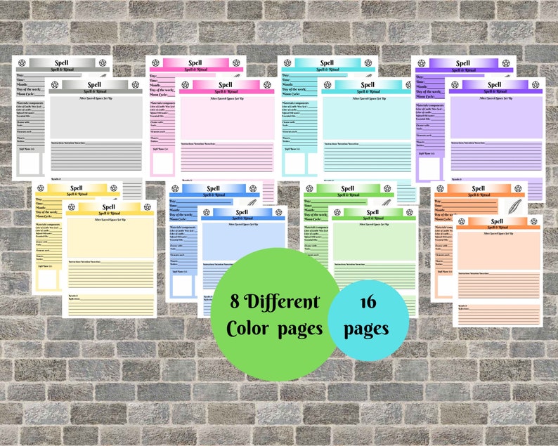 16 Page Spell Sheet, Ritual, Spell, Sheet, Planner. 8 Color,2 Print of ...