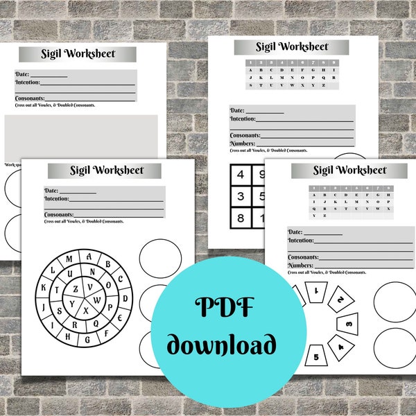 4 page Sigil Spell sheet, sigil maker, sheet, planner. 1 print of each 4 pages - Book of shadows PDF download