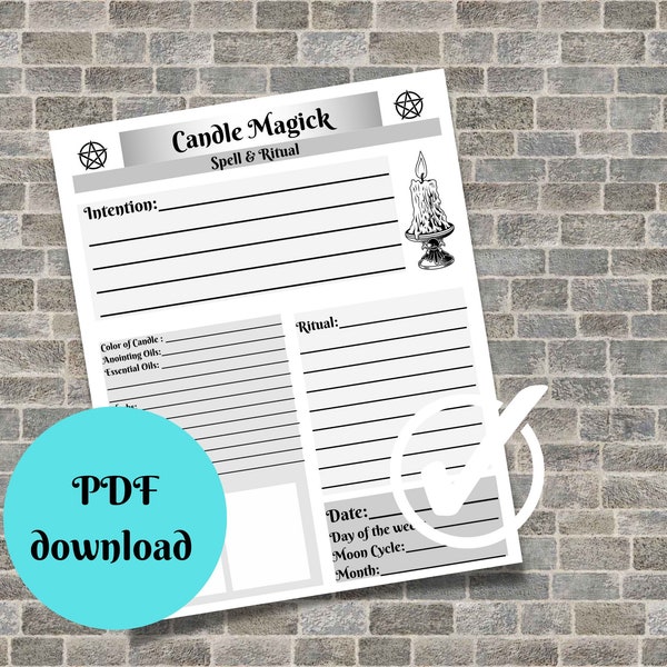 1 page Candle magick ritual, spell, sheet, planner. 1 color,1 print - Book of shadows pdf download