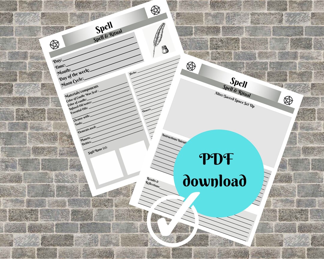 2 Page Spell Sheet, Ritual, Spell, Sheet, Planner. 1 Color,1 Print of ...