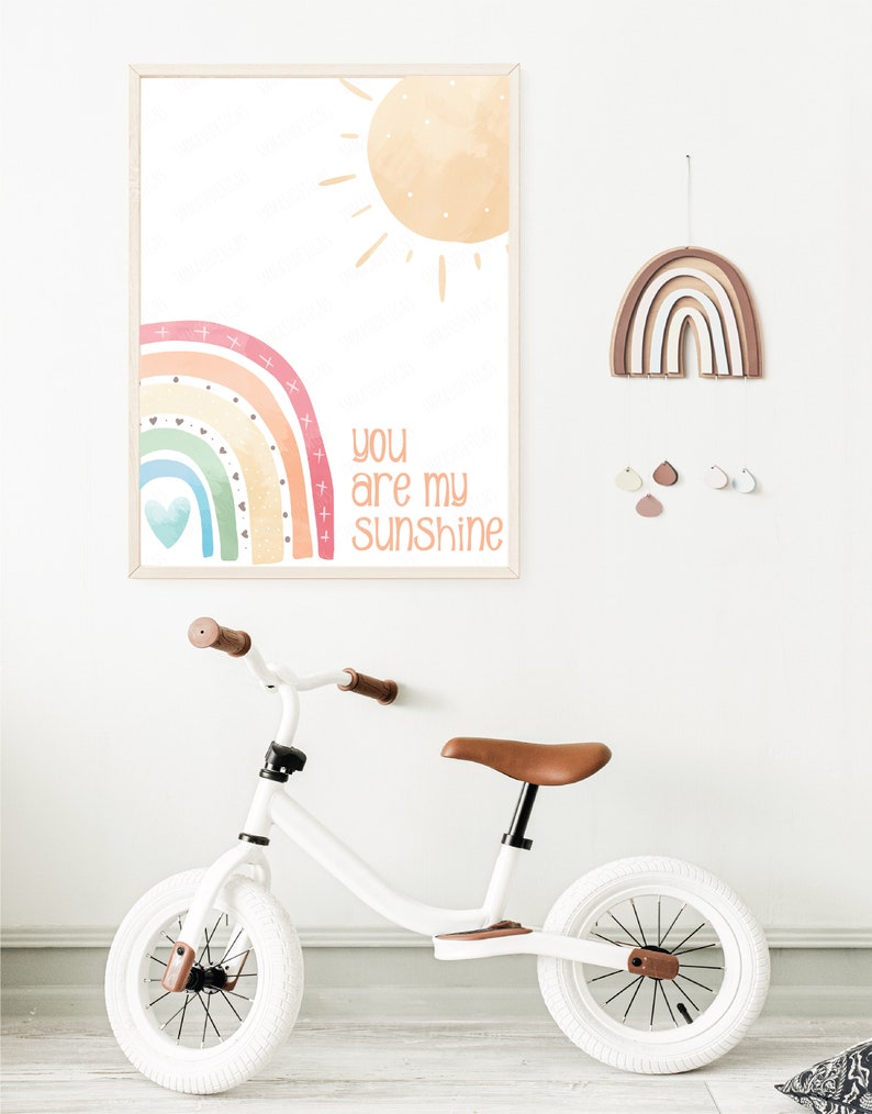 You Are My Sunshine Rainbow Printable Wall Art Boho Nursery Baby Girl