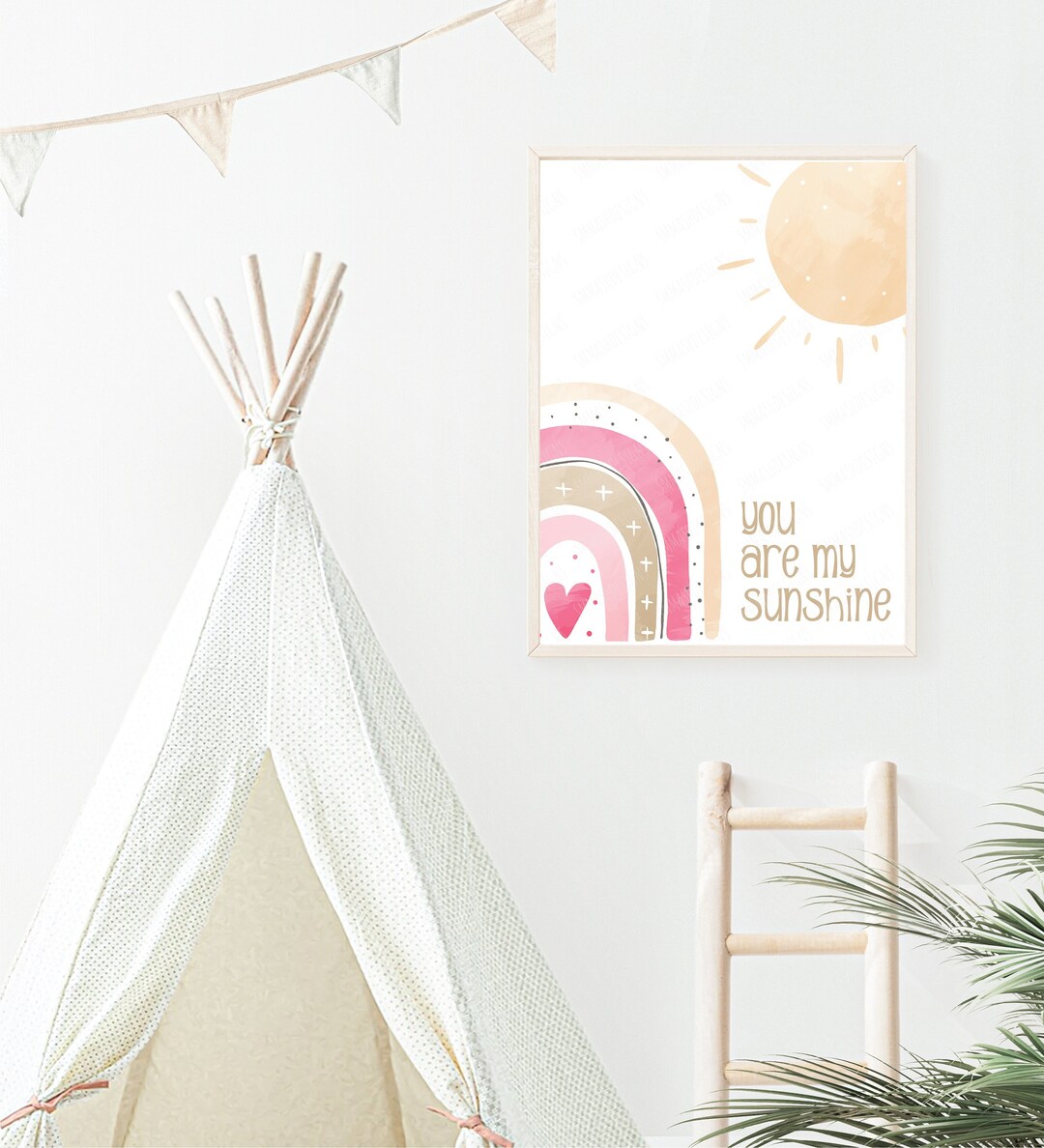 You Are My Sunshine Rainbow Printable Wall Art Boho Nursery Baby Girl