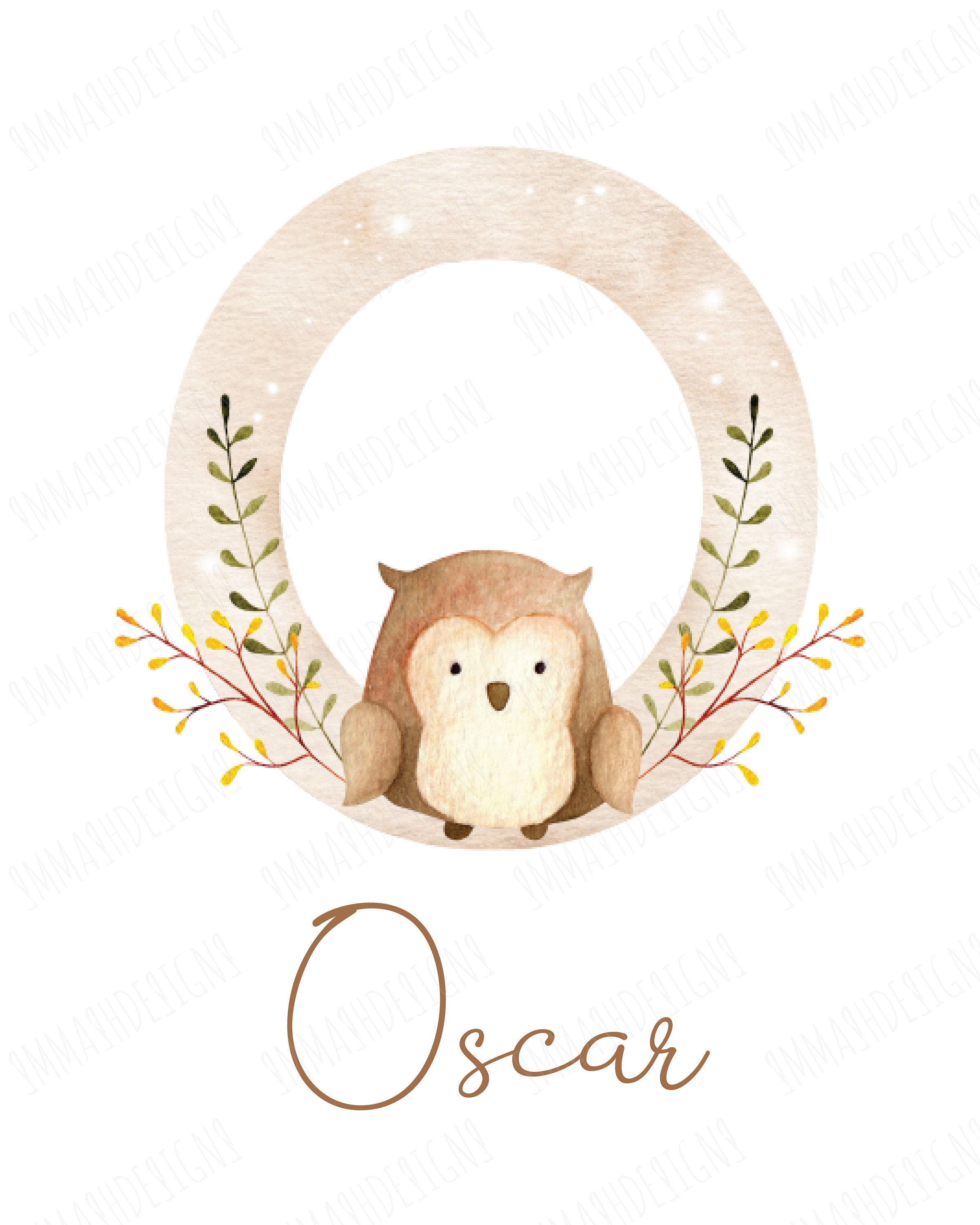 Personalised Initial and Name Cute Baby Animal Themed Printable Wall