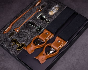 Personalized Leather Suspenders, Button and Clip Suspender, Groomsmen Suspenders, Wedding Suspenders, Groomsmen Gifts, Valentine's Day Gift
