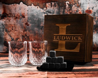 Ensemble de verres à whisky personnalisés avec pierres à whisky et boîte en bois, cadeau de whisky personnalisé pour homme, cadeaux de garçon d'honneur, meilleur cadeau d'homme, cadeau pour papa