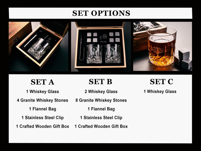Personligt whiskyglasset med trälåda, graverat whiskyglas, whiskysten, present till marskalken, present till pojkvän, födelsedagspresent till honom bild 3