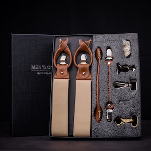 Personalized Leather Suspenders, Button and Clip Suspender for Men, Brown Leather Suspenders, Wedding Suspenders Gift, Groomsman Gifts