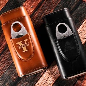 Personalized Cigar Case with Cutter - Best Christmas Gift for Him, Custom Cigar Holder, Cigars Accessories, Groomsmen Gift, Gift for Smokers