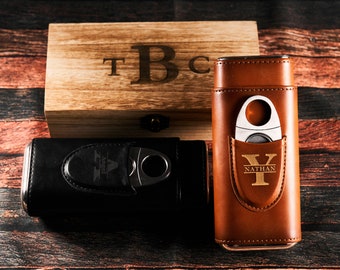 Personalized Groomsmen Gifts, Custom Cigar Case, Leather Cigar Holder with Cutter, Cigar Travel Case, Gift for Husband, Gift for Dad,