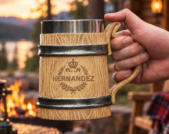 Personalized Beer Mug, Engraved 20oz Wood Beer Stein, Custom Groomsmen Gifts, Best Man Gift, Gifts for Dad/Husband, Birthday Gift for Him