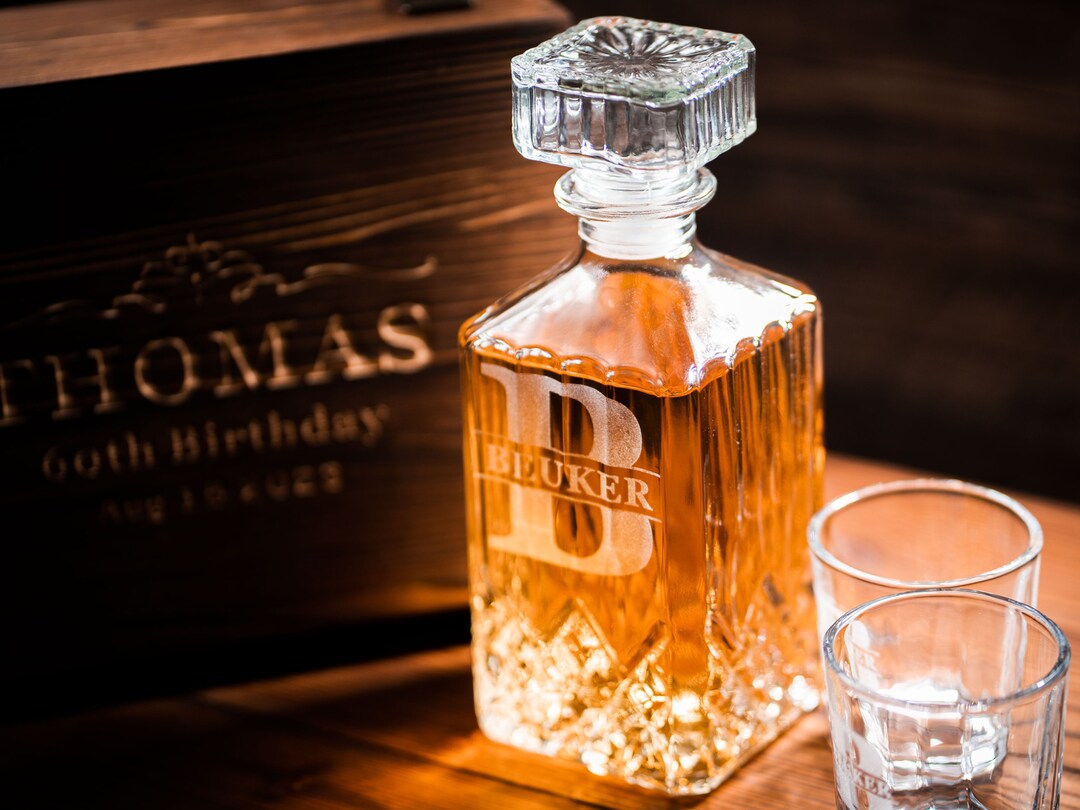 Engraved Bourbon Decanter Set With Glasses, Christmas Gift for Him