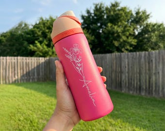 Personalized Owala Freesip With Name, Birth Flower Owala Bottle, Water Tumbler 24oz 32oz, Bridesmaid Proposal, Gift for Her,Mothers Day Gift