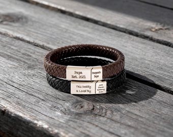 Custom Leather Bracelet, Engraved Bracelet for Him, Dad Bracelet, Fathers Day Gift, Hidden Message Bracelet, Jewelry Gifts for Men