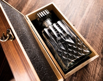 Gepersonaliseerde Whisky Karaf, Aangepaste Karaf met Houten Geschenkdoos, Gegraveerde Karaf, Groomsman Geschenken, Geschenken voor papa, Geschenken voor hem