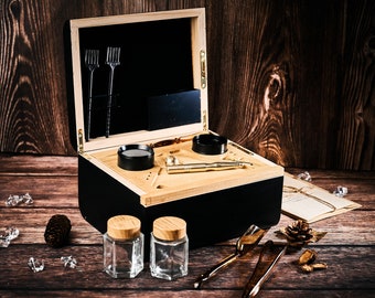 Caja de alijo premium personalizada, caja de alijo de madera de bambú con cerradura y bandeja, organizador con cerradura, hierbas y accesorios, kit de suministro de hierbas