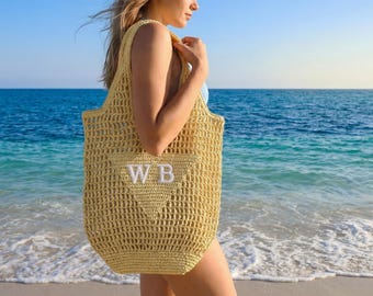 Personalized Beach Bag, Embroidered Beach Tote Bag, Bridesmaid Gifts Bag, Tote Bag for Women Travel Vacation, Bachelorette Party Bag