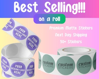 Aangepaste labels op rol, gepersonaliseerde stickers, jouw logo, tekst of ontwerp, bedankstickers, bedrijfslogostickers, weerbestendige labels