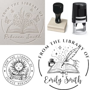 Custom Book Stamp Embosser Australia | 40mm Round Library Stamp | Self Ink, Wood Handle, Embosser or Stickers | Book Lover Gift