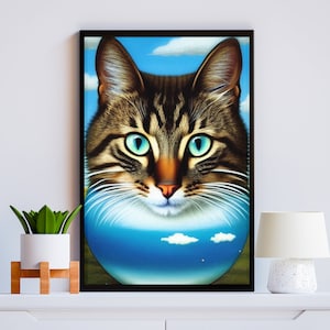 Cat Art Print, Cat Lover Gift, Cat Wall Art, Funny Cat Poster, Surreal Art Print Gift for Cat Mama, Home Decor Poster, Surrealism Landscape