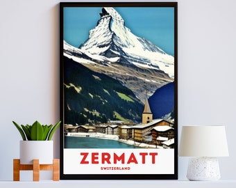 Zermatt Reise Poster, Schweiz Alpen, SchneeFahrer Illustration, Matterhorn Ski Paradise, Geschenk für Skiliebhaber, Skifahrer Kunstdruck für Skifahrer