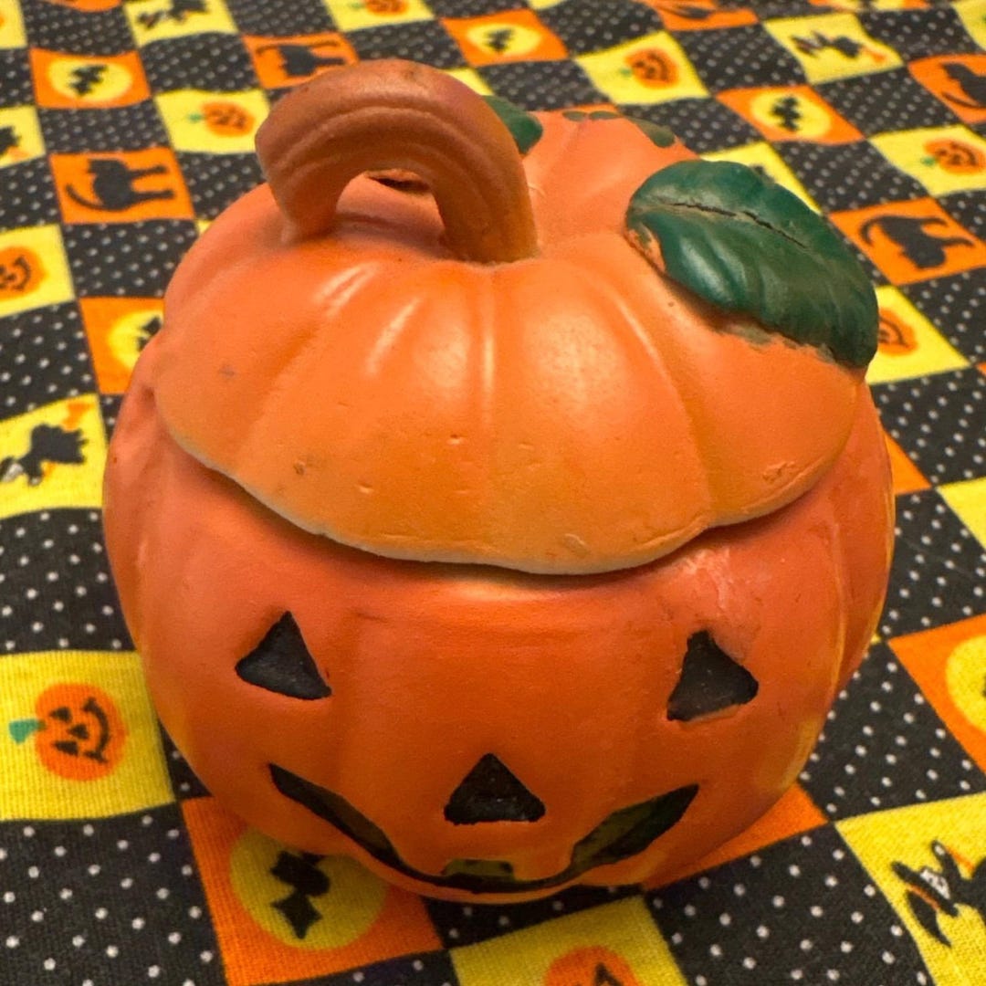Vintage Halloween Jack O Lantern Pumpkin Candle Holder Trinket ...