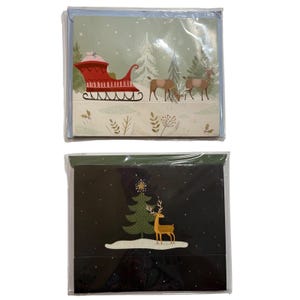 2 Santa Sleigh Reindeer Shadowbox Christmas Cards Deer Tree Snowman