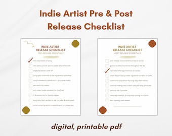Lista de verificación de lanzamiento de artistas independientes, lista de verificación de planificación para artistas de grabación, lista de verificación de estudiantes de música, cronograma de lanzamiento de bricolaje