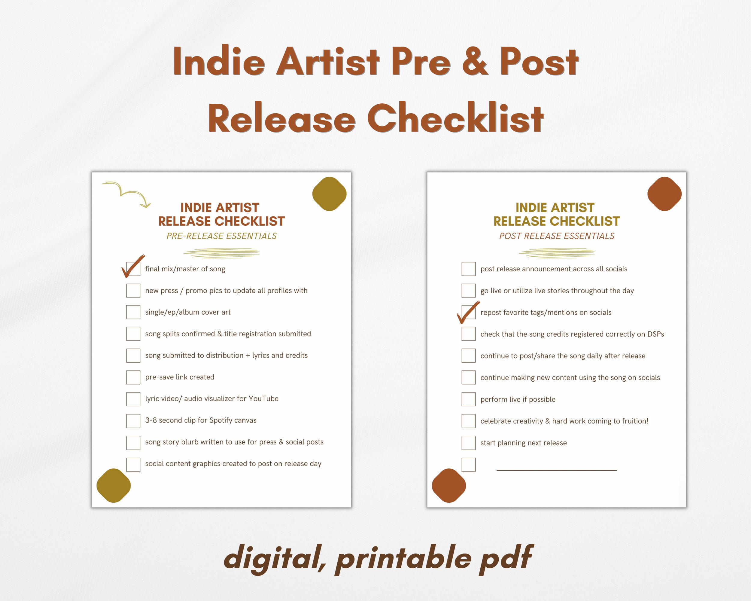 Indie Artist Release Checklist, Planning Checklist for Recording