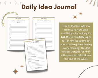 Diario de ideas diarias, Diario de ideas de escritura, Diario de escritura creativa, Cuaderno digital, Diario matutino, Rutina matutina creativa