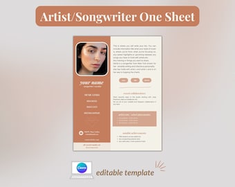 Plantilla de kit de medios de una página neutral para artistas, compositores y músicos, kit de marca, plantilla de kit de prensa, plantilla de Canva