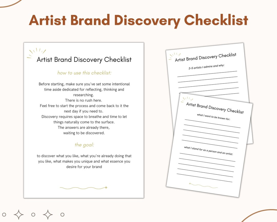 Artist Brand Discovery Checklist Personal Brand Questionnaire Printable