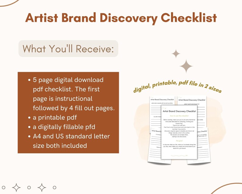 Artist Brand Discovery Checklist Personal Brand Questionnaire Printable