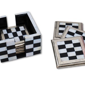 vintage | 6 Coaster set | Mother of Pearl | Barware | Handcrafted | Drink Coasters | Metal Cladded Ends| Natural | 5 Star reviews