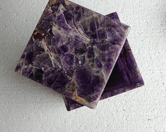 Amethyst | Large real Stone box | exclusive |Memories | Jwelary box |Healing | Rare find | fur family | Ashes |rest in peace| 5.5x5.5x5.5 in
